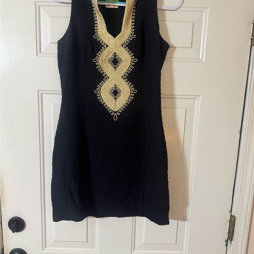 Lilly Pulitzer Black Mini Dress with Gold Embroidery